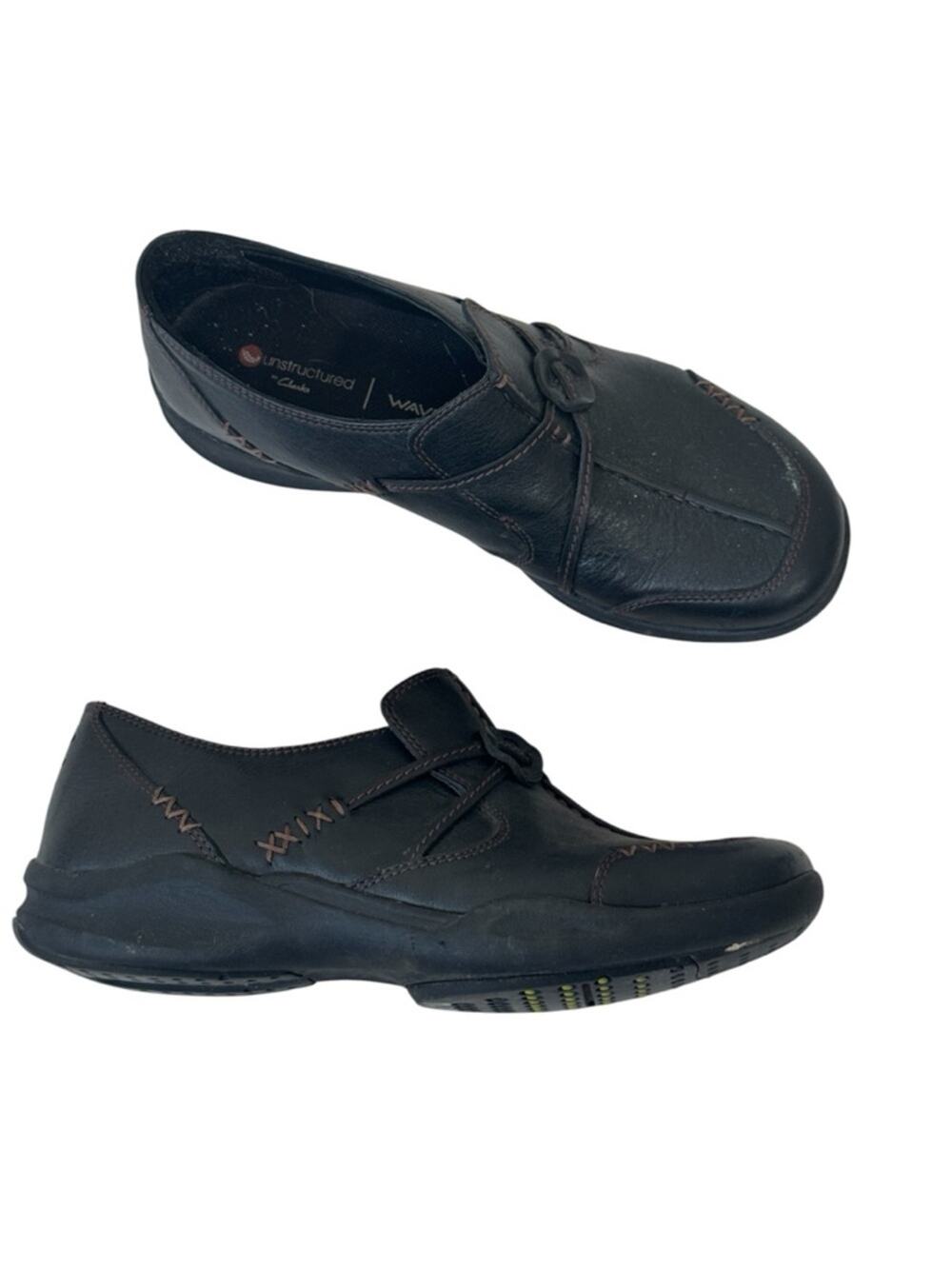 Clarks Unstructured Black Leather Slip On Comfort Shoes Womens 7 Nursing Work